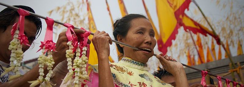 Face piercing in Phuket Vegetarian Festival